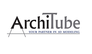 Grafika przedstawia logo firmy ArchiTube: szary napis ArchiTube