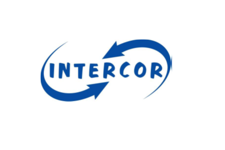 Zdjęcie przedstawia logo firmy INTERCOR: dwie strzałki wokół napisu INTERCOR.  