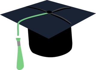 Grafika przedstawia czarny kapelusz, jaki mają absolwenci studiów.