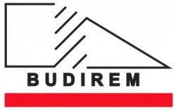 Zdjęcie przedstawia logo firmy budirem: czerwona gruba linia, nad nią napis Budirem.