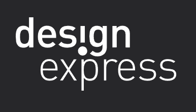 logo firmy Design express, Biały napis design express na czarnym tle