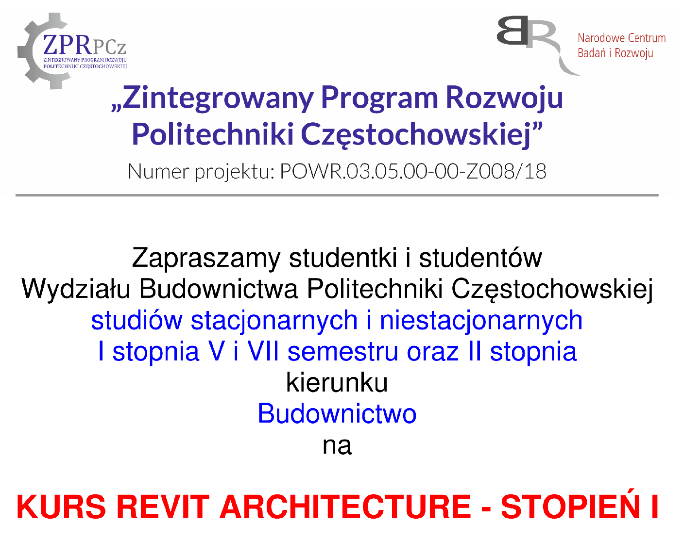 Ogłoszenie o rozpoczęciu rekrutacji na kurs z programu Revit Architecture na Wydziale Budownictwa