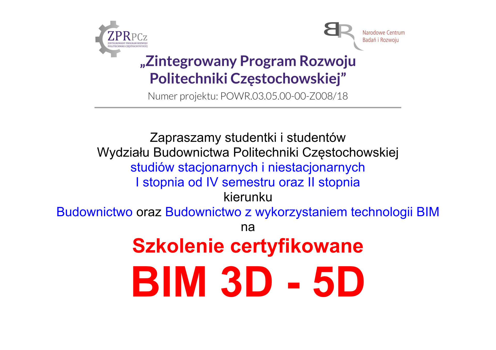 plakat informujący o rozpoczeciu rekrutacji na szkolenie BIM3D-5D