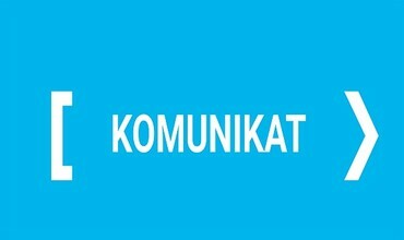 Na obrazku jest biały napis KOMUNIKAT na niebieskim tle