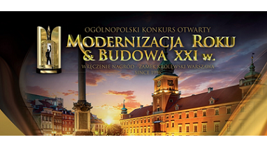 logo Konkursu &#34;Modernizacja Roku & Budowa XXI w. : napis na tle Zamku Królewskiego